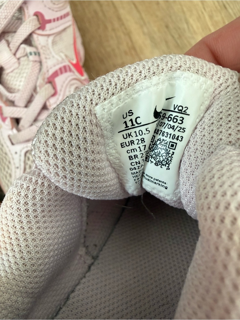 Nike Kids Light Pink Sneakers with Bright Pink Swoosh - Picture 2 of 3